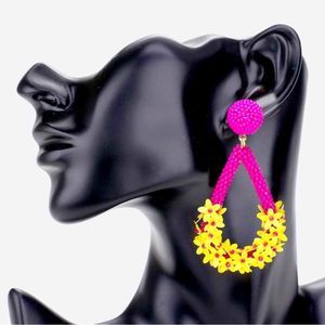 Flower Cluster Seed Beaded Teardrop Statement Earrings